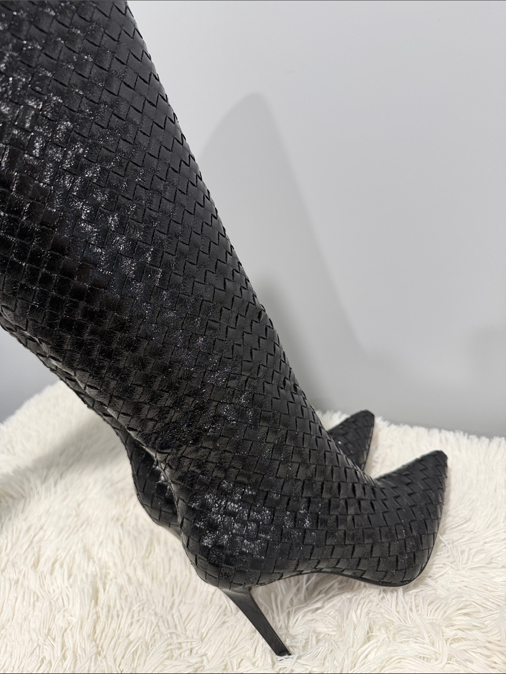 INC International Concepts Black Woven Pointed-Toe Knee Boots - Picture 4 of 8